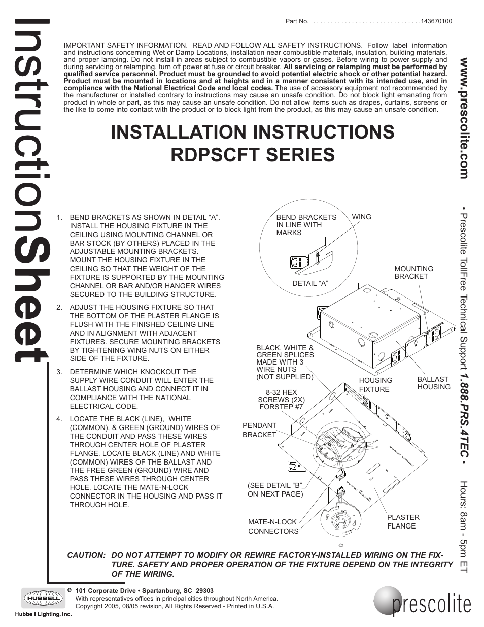 Prescolite RDPSCFT User Manual | 3 pages