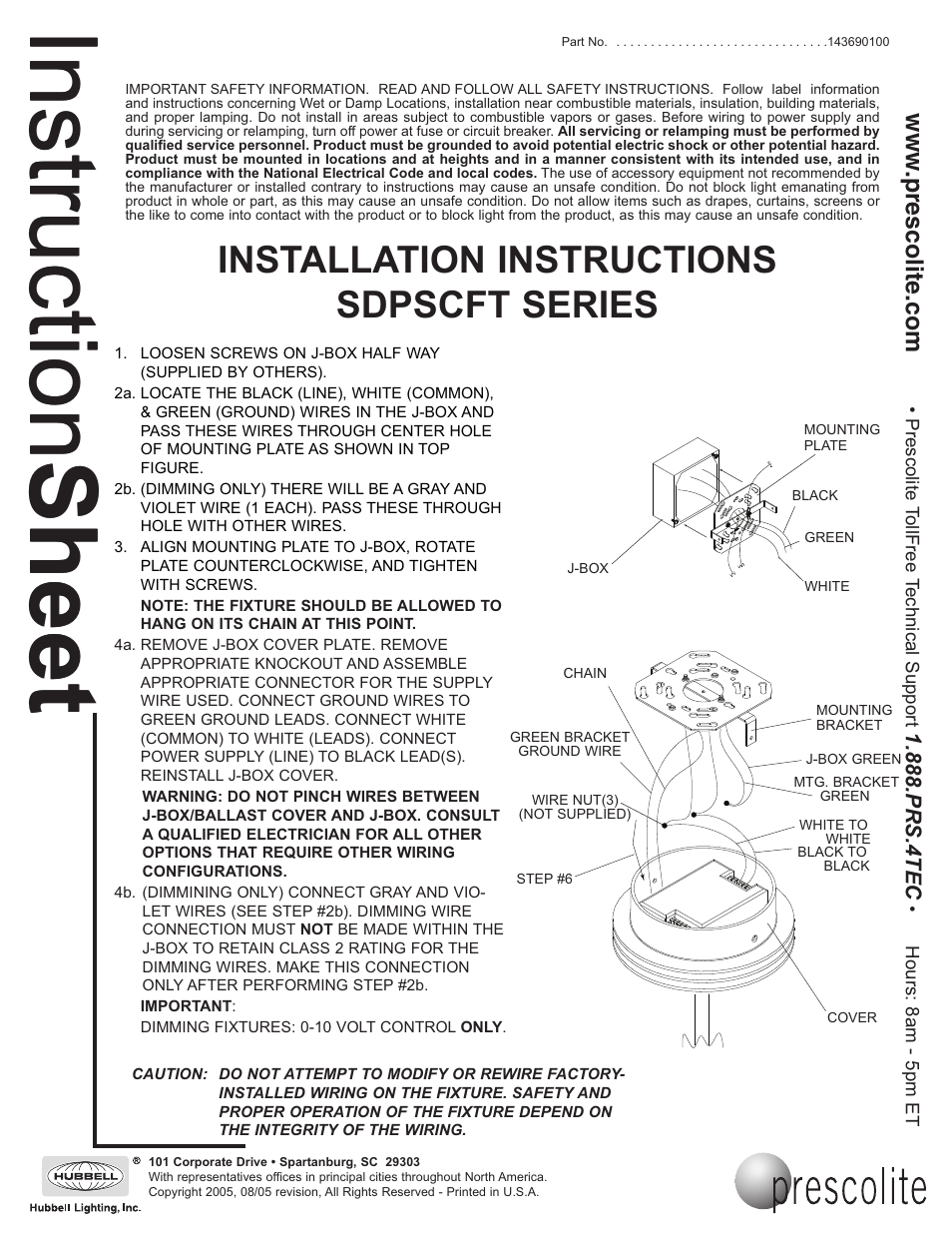 Prescolite SDPSCFT User Manual | 3 pages