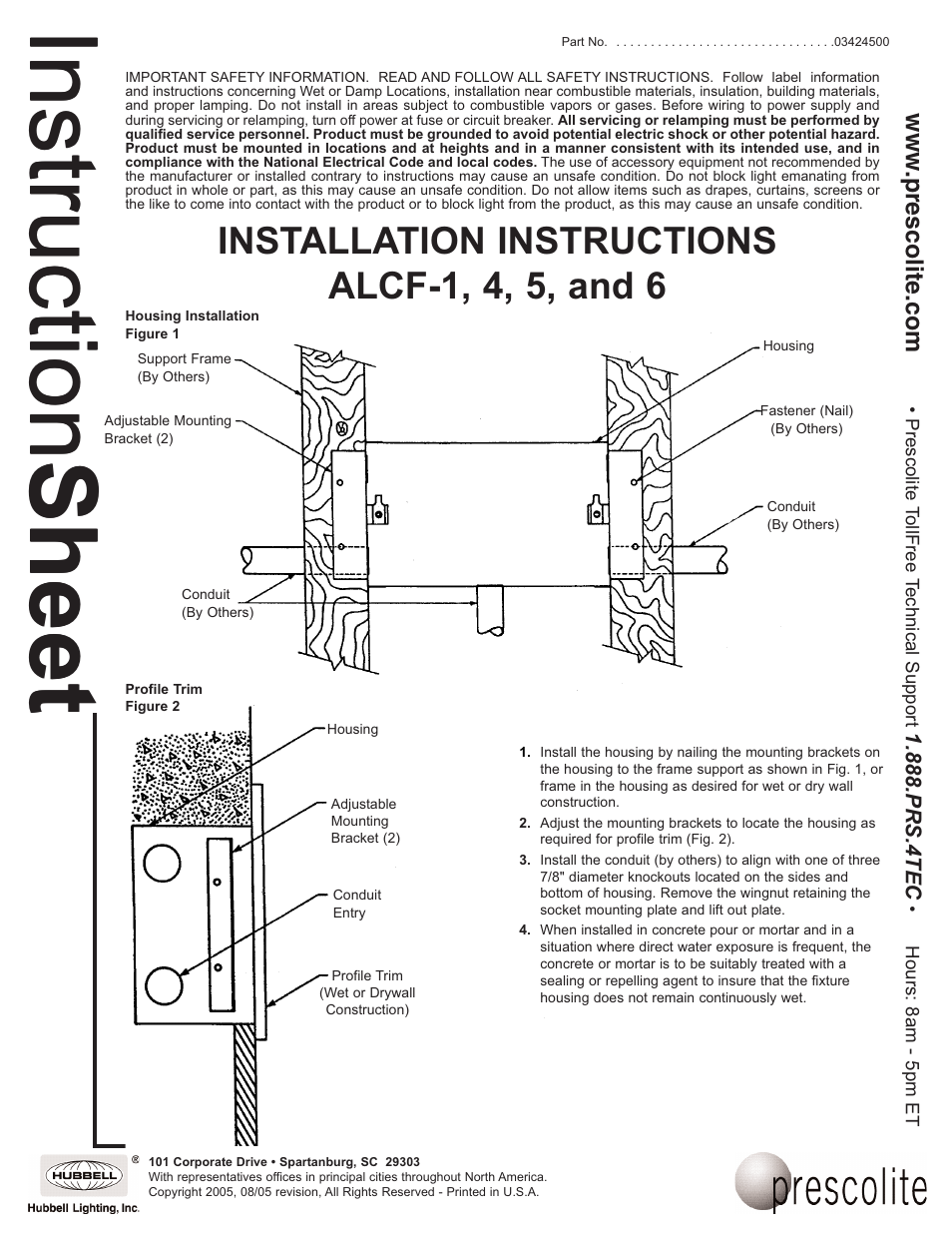 Prescolite ALCF-1, 4, 5, 6 User Manual | 2 pages