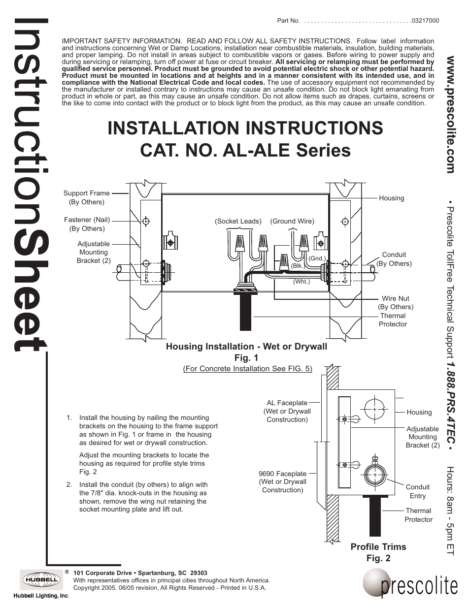 Prescolite AL-ALE User Manual | 3 pages