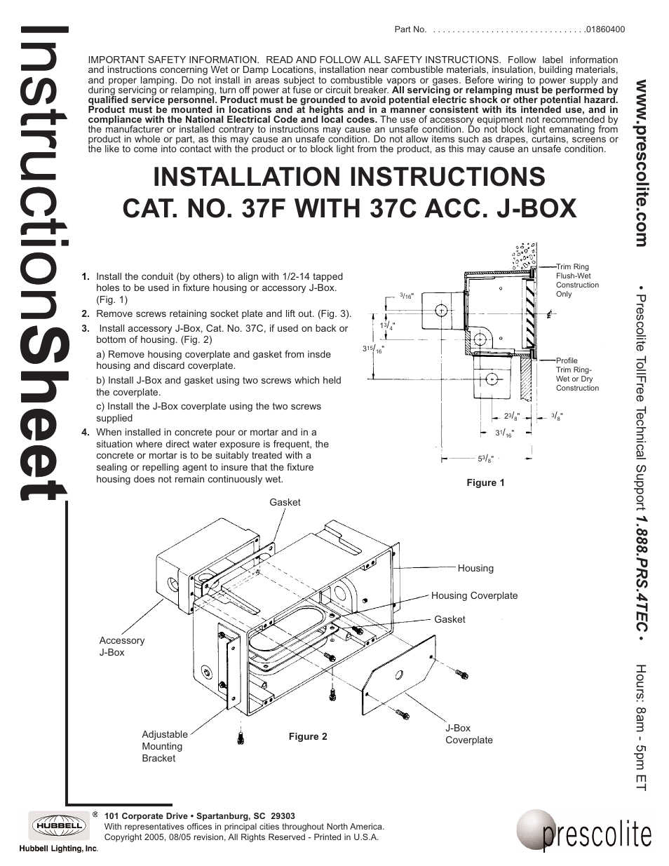 Prescolite 37F WITH 37C ACC. J-BOX User Manual | 2 pages