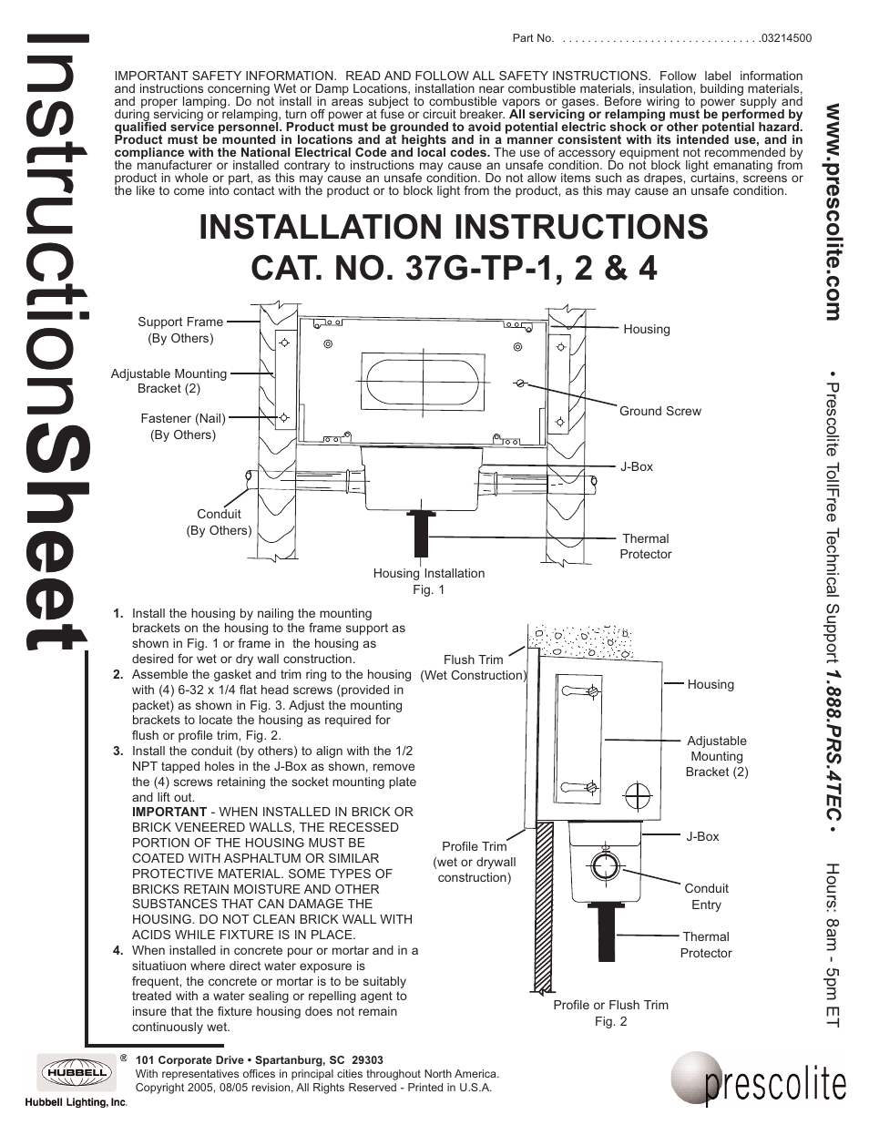 Prescolite 37G-TP-1, 2 & 4 User Manual | 2 pages