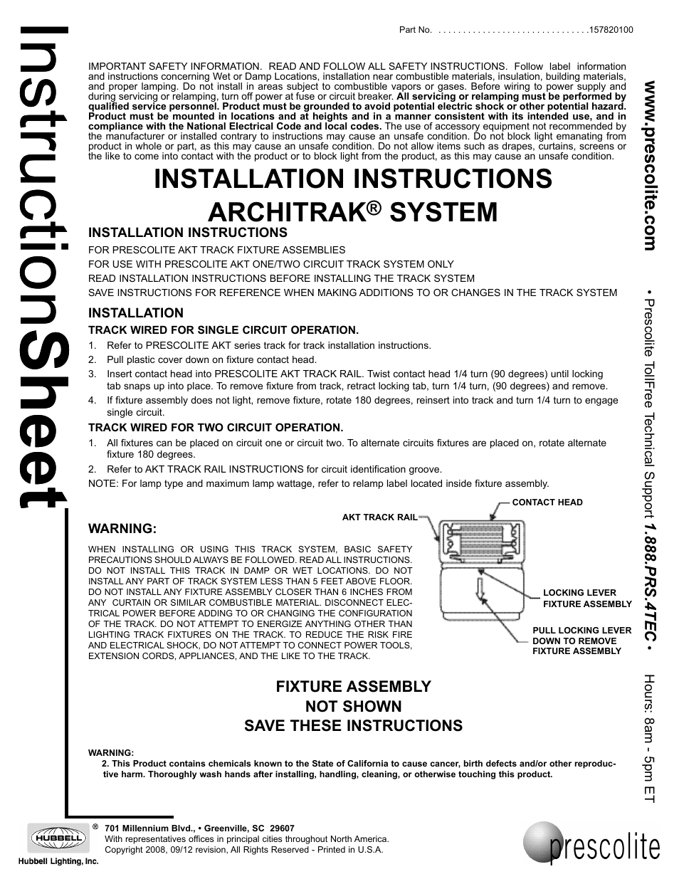 Prescolite ARCHITRAK SYSTEM v.1 User Manual | 1 page