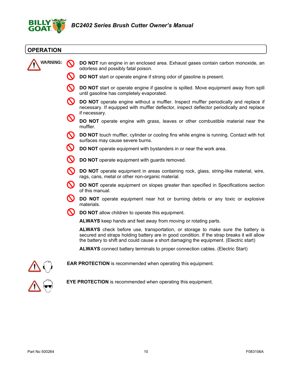 Billy Goat BC2402 User Manual | Page 10 / 36