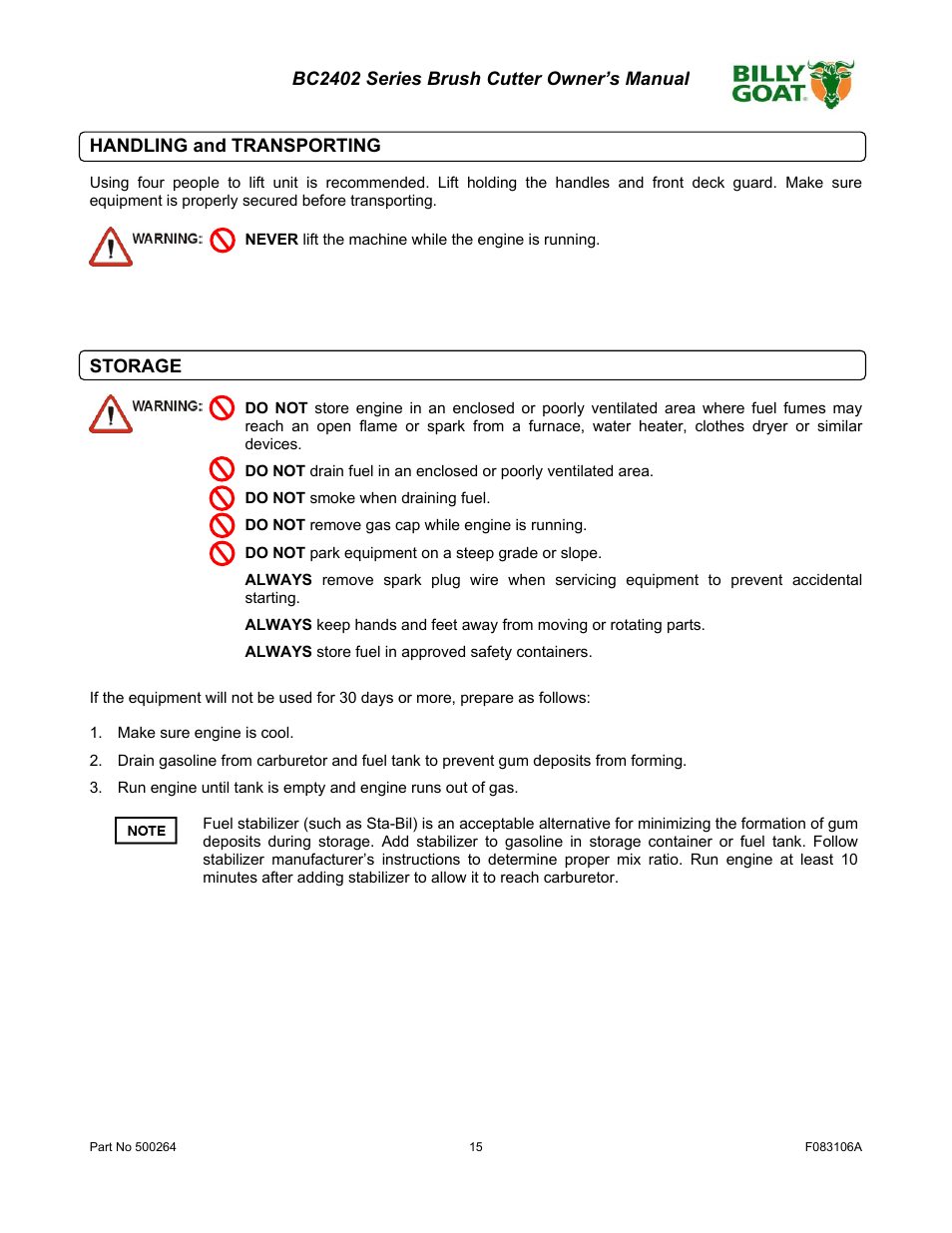 Billy Goat BC2402 User Manual | Page 15 / 36