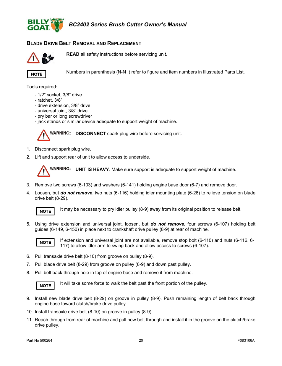 Billy Goat BC2402 User Manual | Page 20 / 36