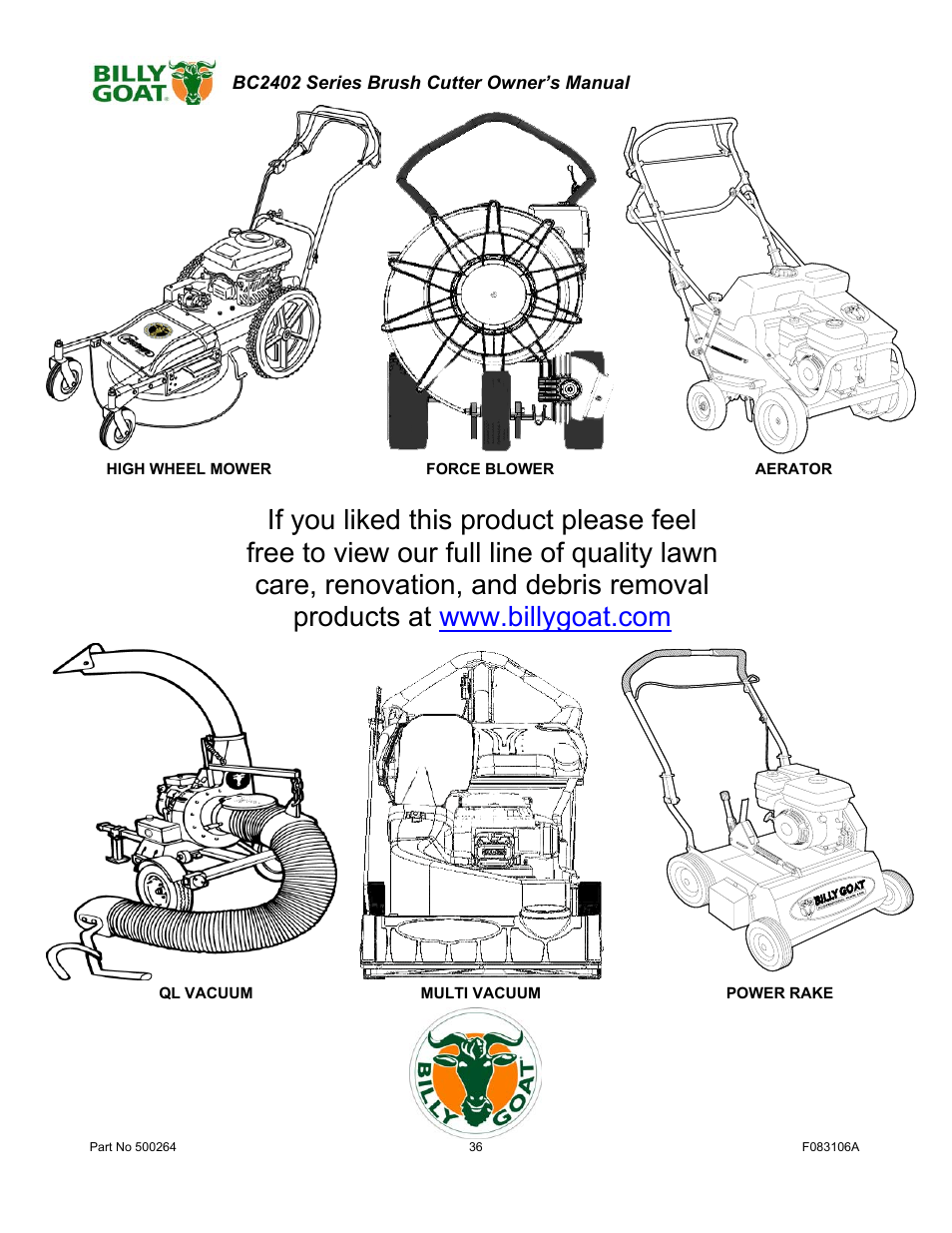 Billy Goat BC2402 User Manual | Page 36 / 36