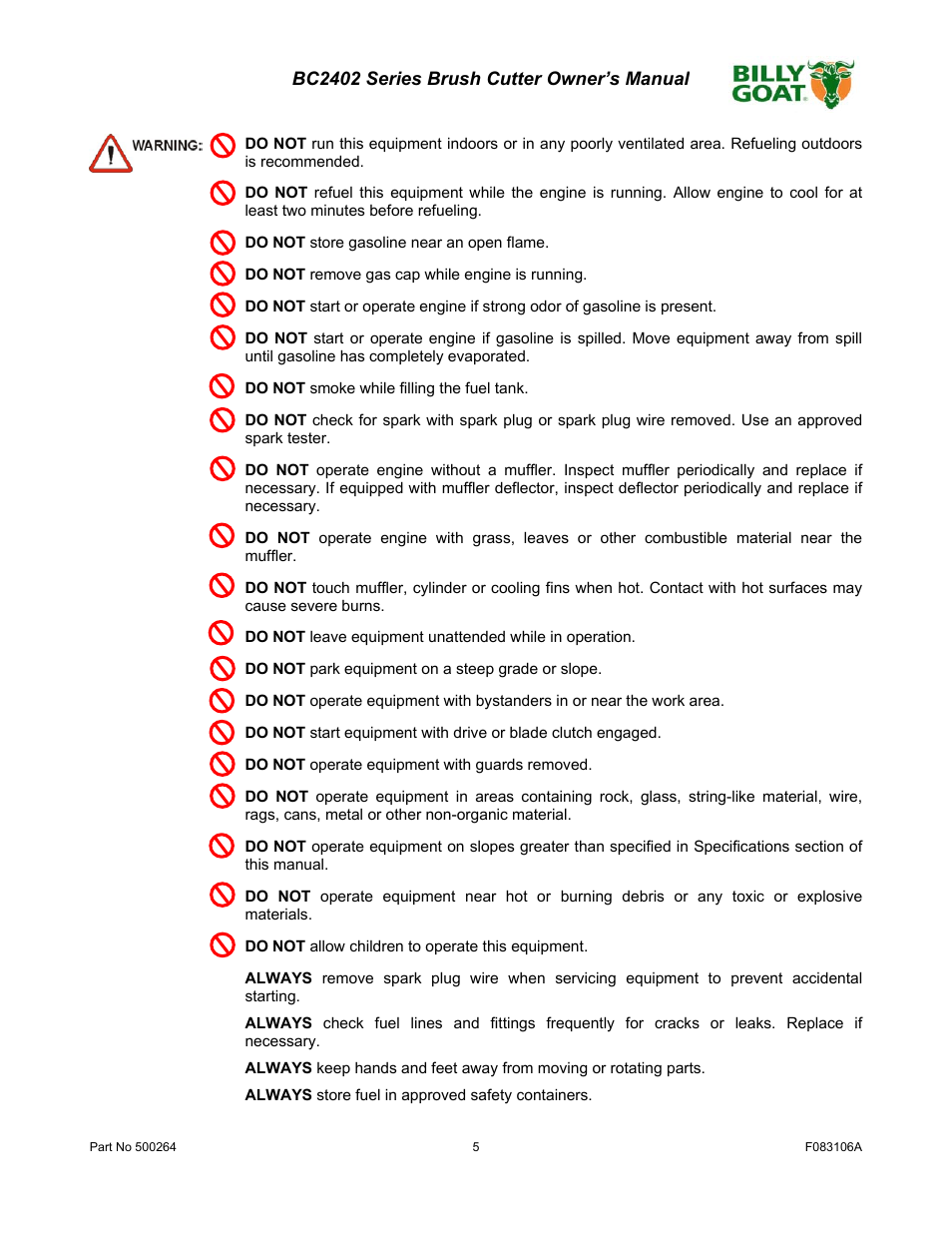 Billy Goat BC2402 User Manual | Page 5 / 36