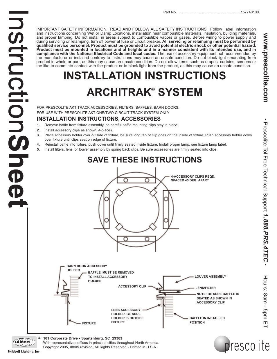 Prescolite ARCHITRAK SYSTEM Track Accessories, Filters, Baffles, Barn Doors User Manual | 1 page