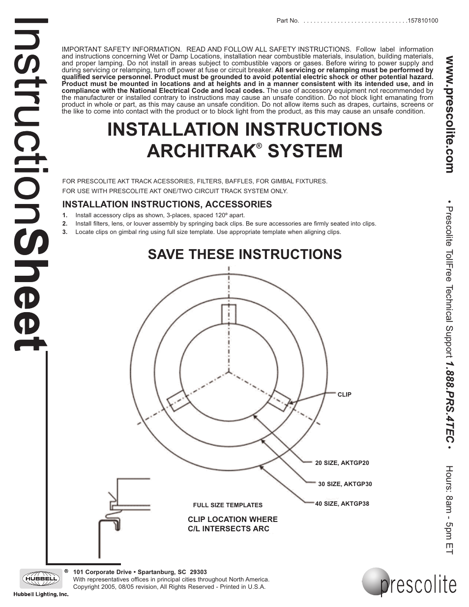 Prescolite ARCHITRAK SYSTEM Track Accessories, Filters, & Baffles for Gimbal Fixtures User Manual | 1 page