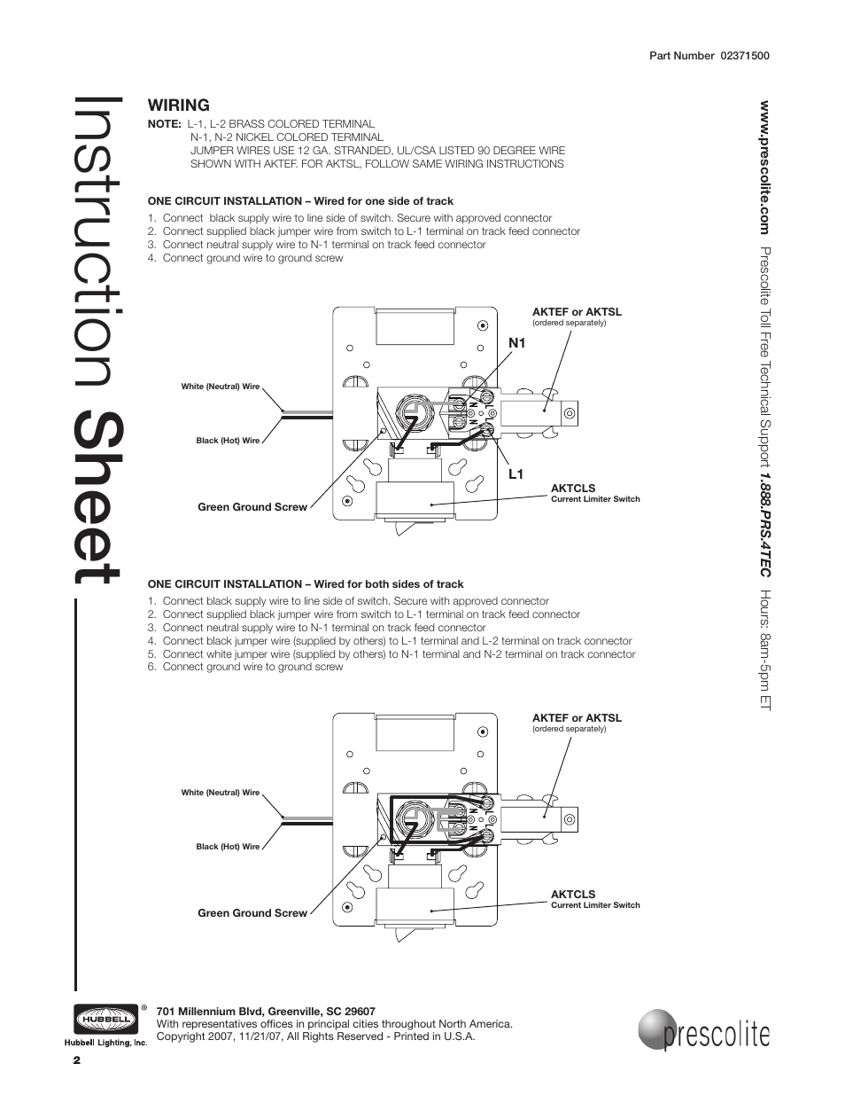 Instruction sheet | Prescolite AKTCLS User Manual | Page 2 / 3