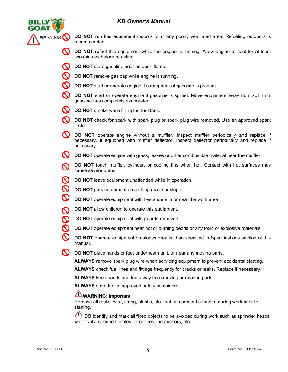 Billy Goat KD612 User Manual | Page 5 / 16