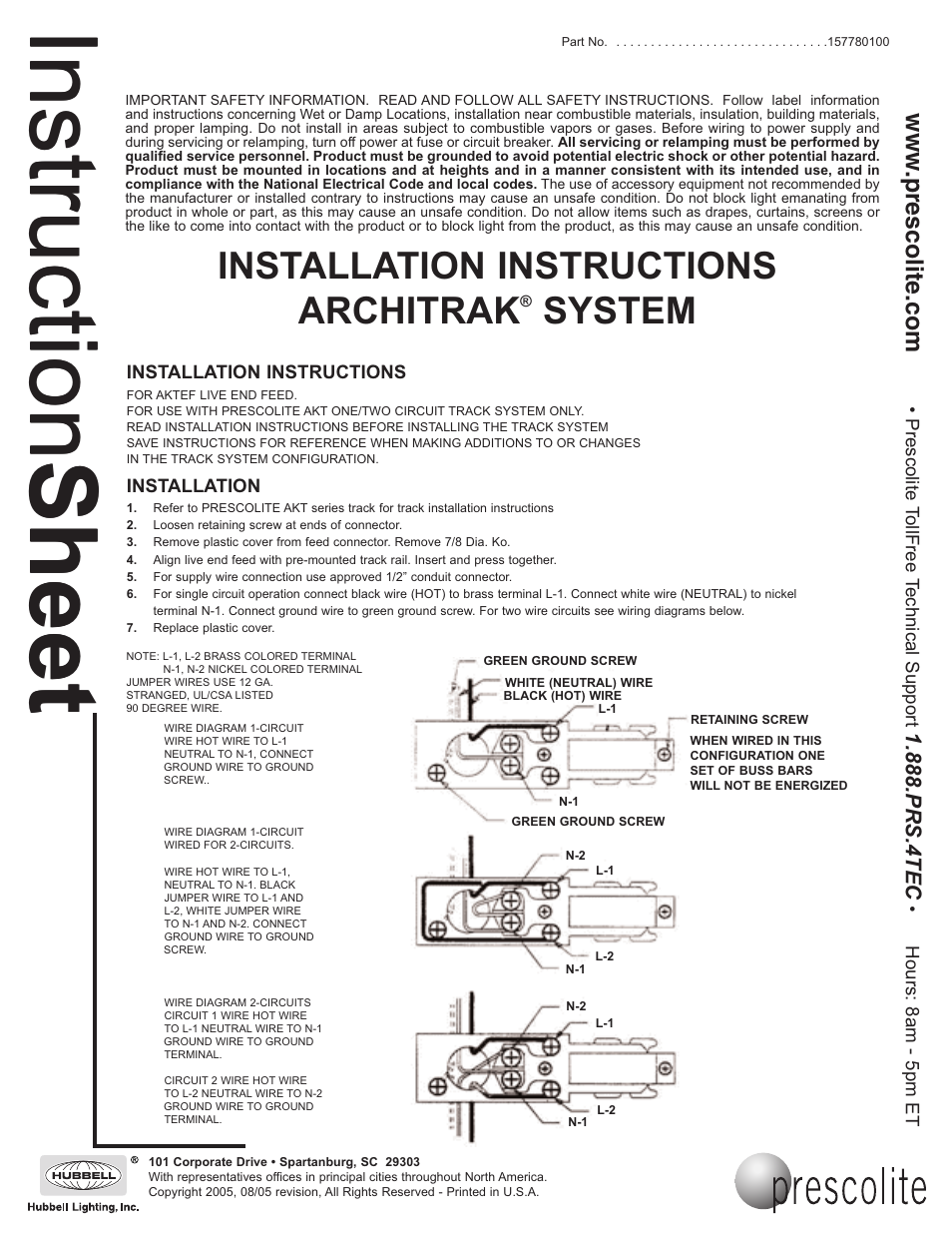 Prescolite ARCHITRAK SYSTEM AKTEF - Live End Feed User Manual | 1 page