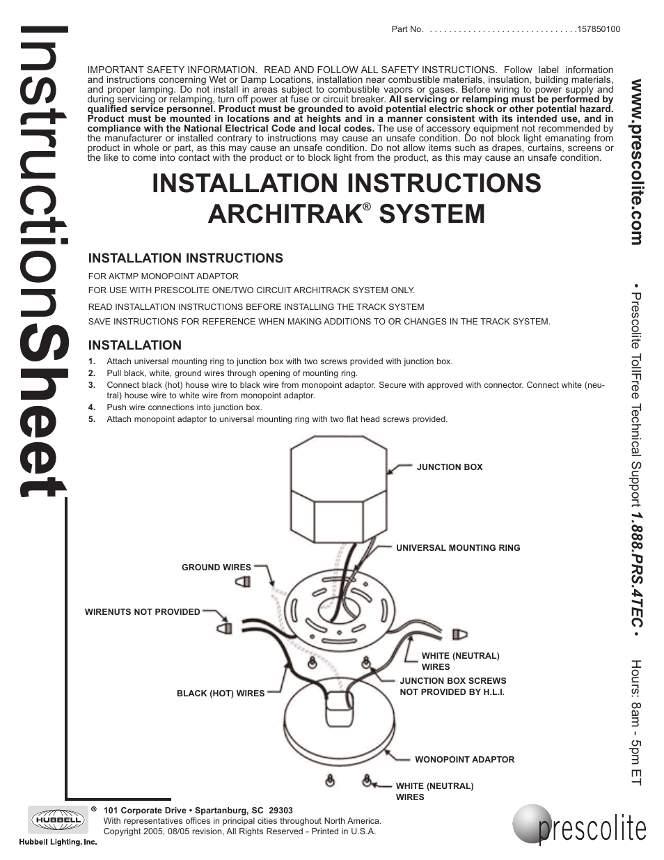 Prescolite ARCHITRAK SYSTEM AKTMP - Mono-point Adaptor User Manual | 1 page