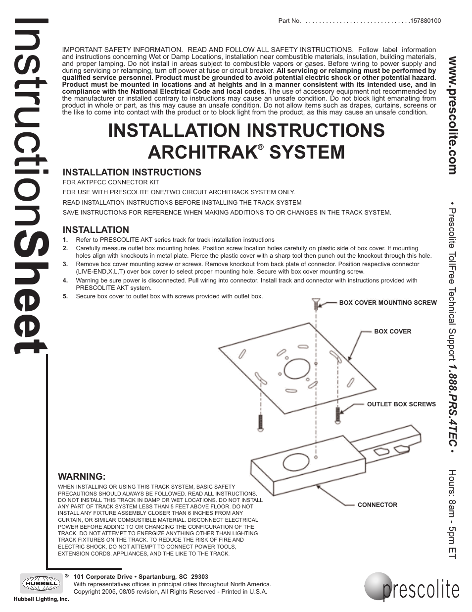 Prescolite ARCHITRAK SYSTEM AKTPFCC - Outlet Box Cover Plate User Manual | 1 page