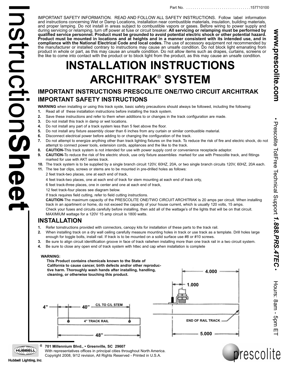 Prescolite ARCHITRAK SYSTEM One/Two Circuit ArchiTrak System User Manual | 2 pages