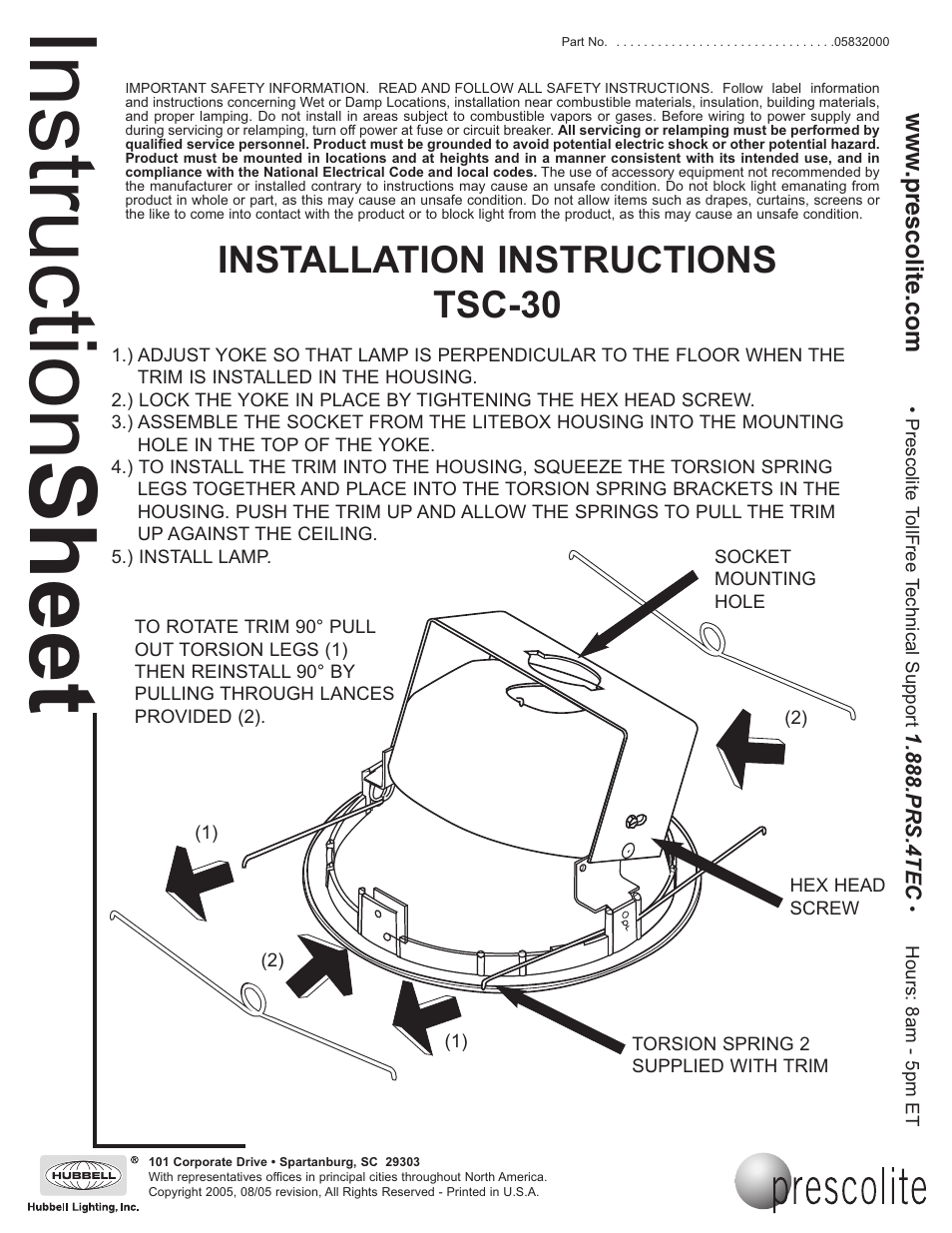 Prescolite TSC-30 User Manual | 1 page