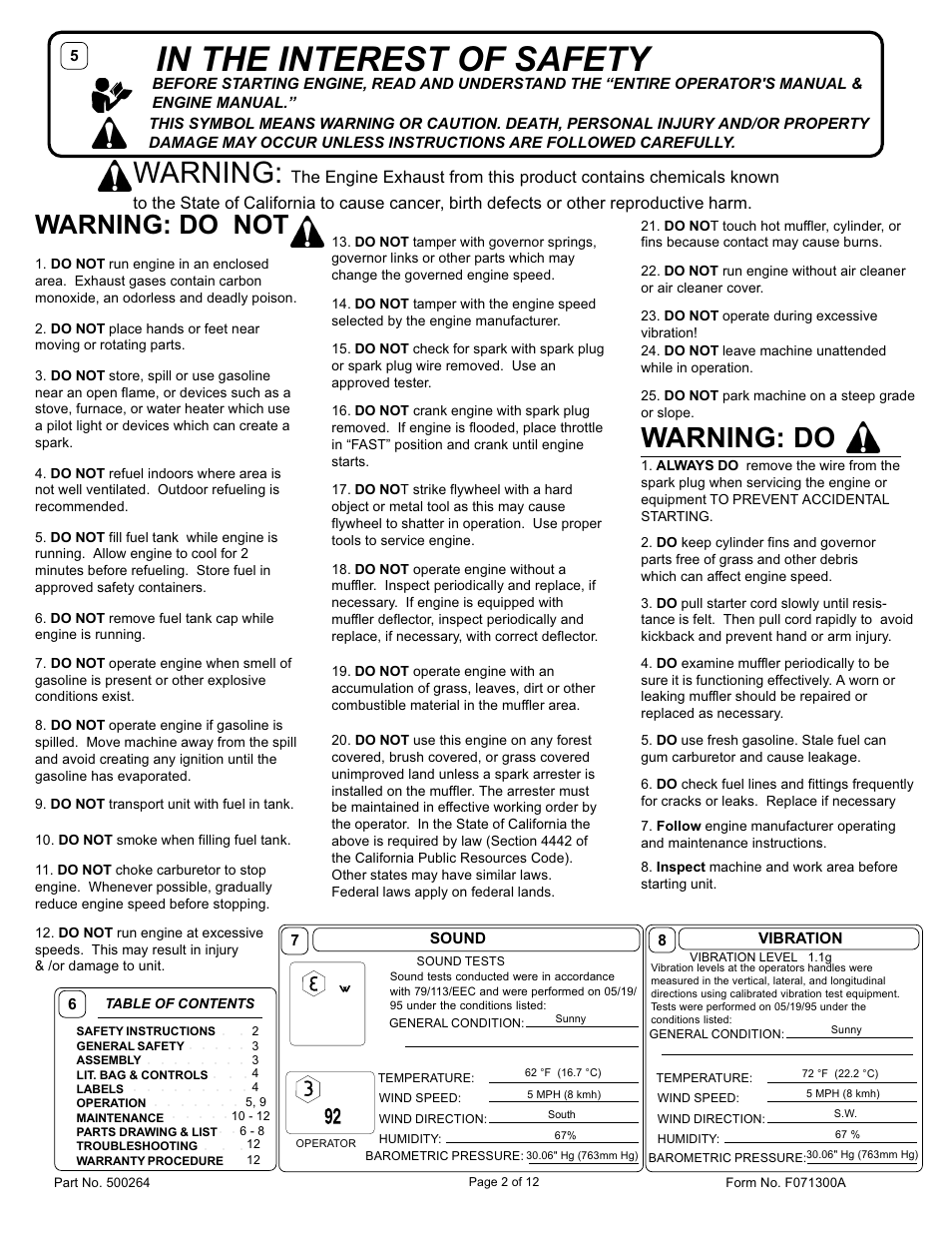 Warning, Warning: do, Warning: do not | Billy Goat BC2401 User Manual | Page 2 / 12