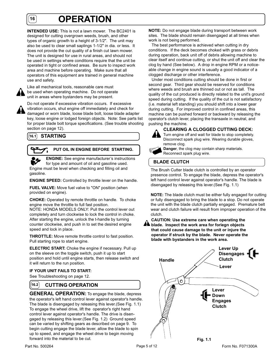 Operation | Billy Goat BC2401 User Manual | Page 5 / 12