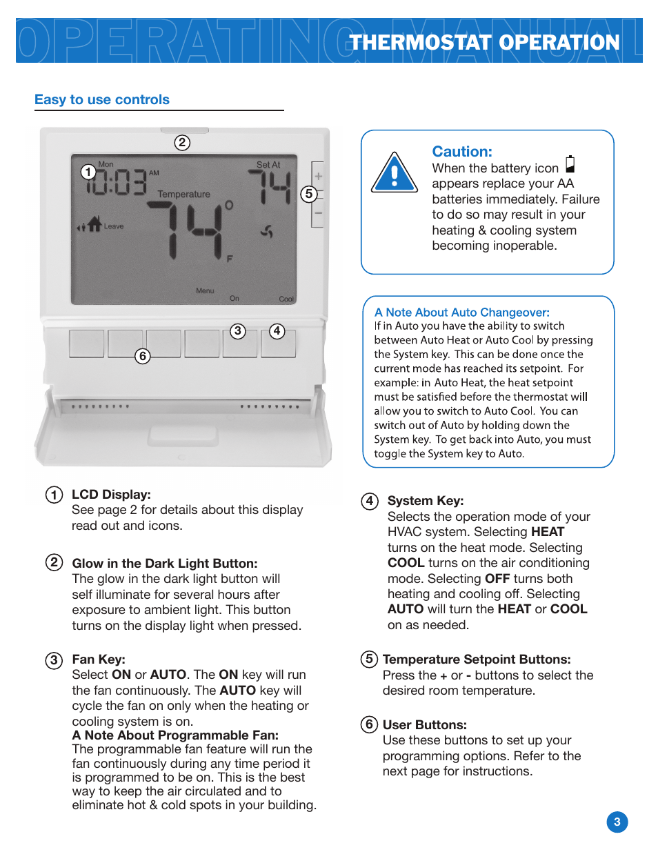 Thermostat operation | Pro1 T805 Operation manual User Manual | Page 3 / 6