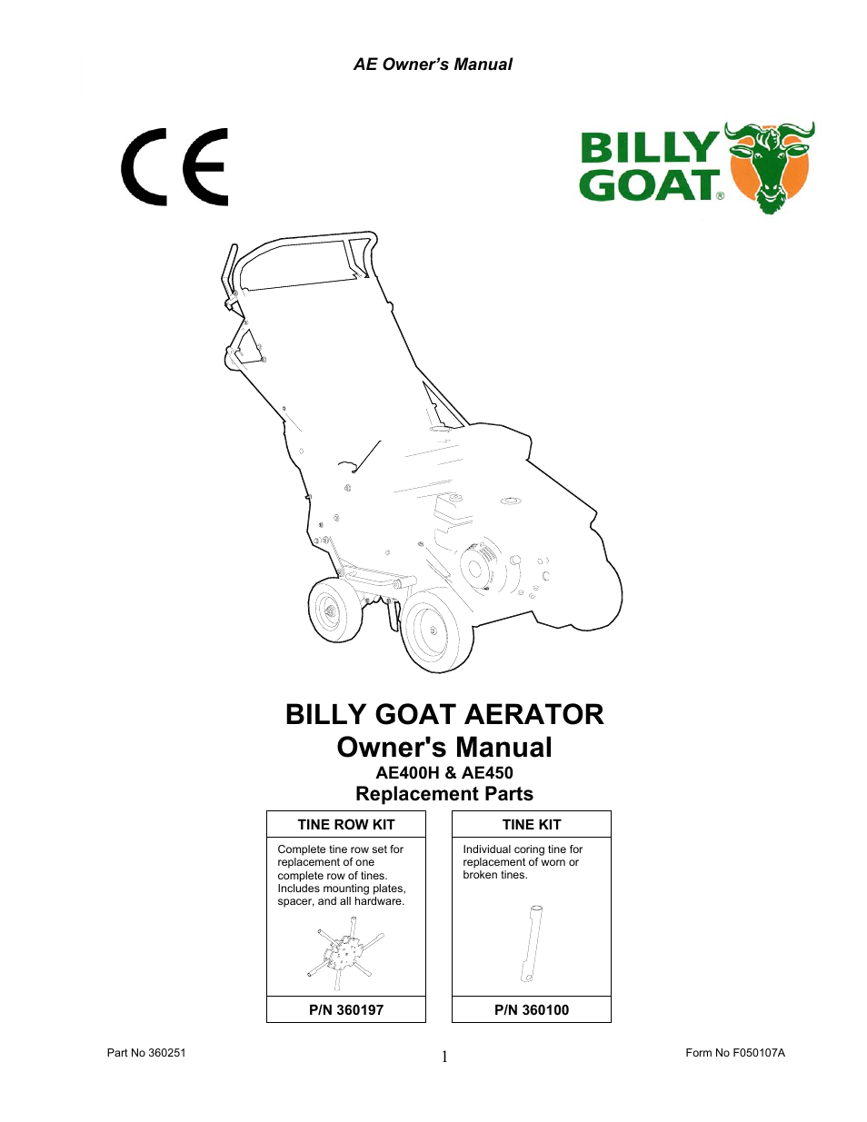 Billy Goat AE400H User Manual | 20 pages