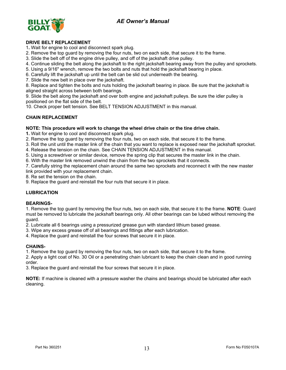 Billy Goat AE400H User Manual | Page 13 / 20