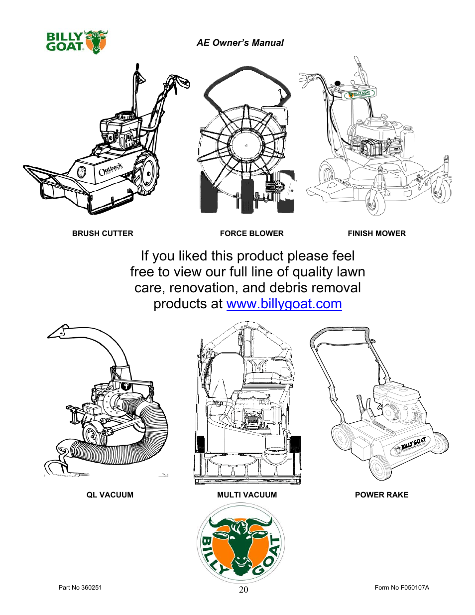 Billy Goat AE400H User Manual | Page 20 / 20