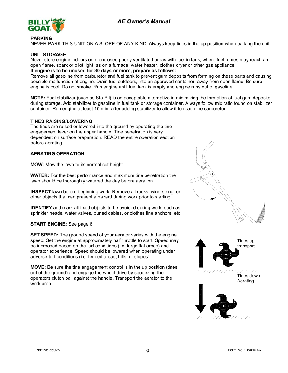 Billy Goat AE400H User Manual | Page 9 / 20