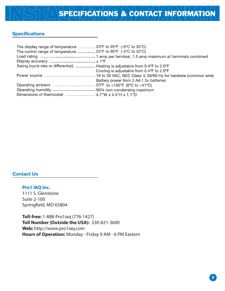 Pro1 T771 Installation manual User Manual | Page 9 / 9