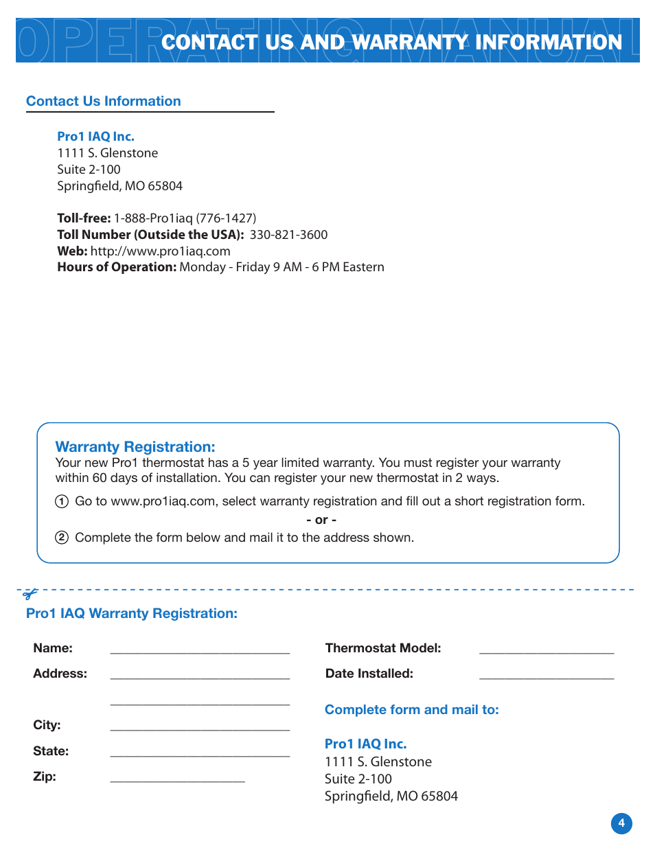 Contact us and warranty information | Pro1 T771 Operation manual User Manual | Page 4 / 4
