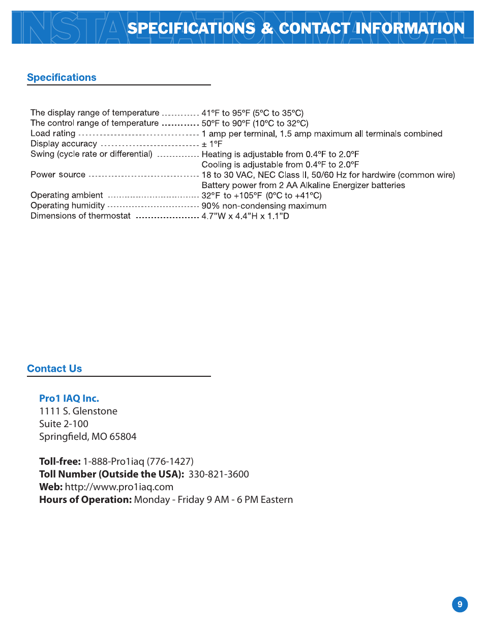 Pro1 T601 Installation manual User Manual | Page 9 / 9