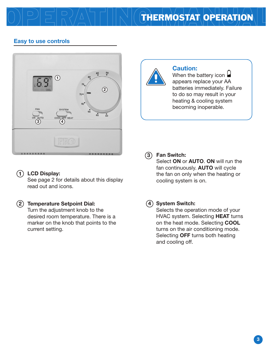 Thermostat operation | Pro1 T601 Operation manual User Manual | Page 3 / 4