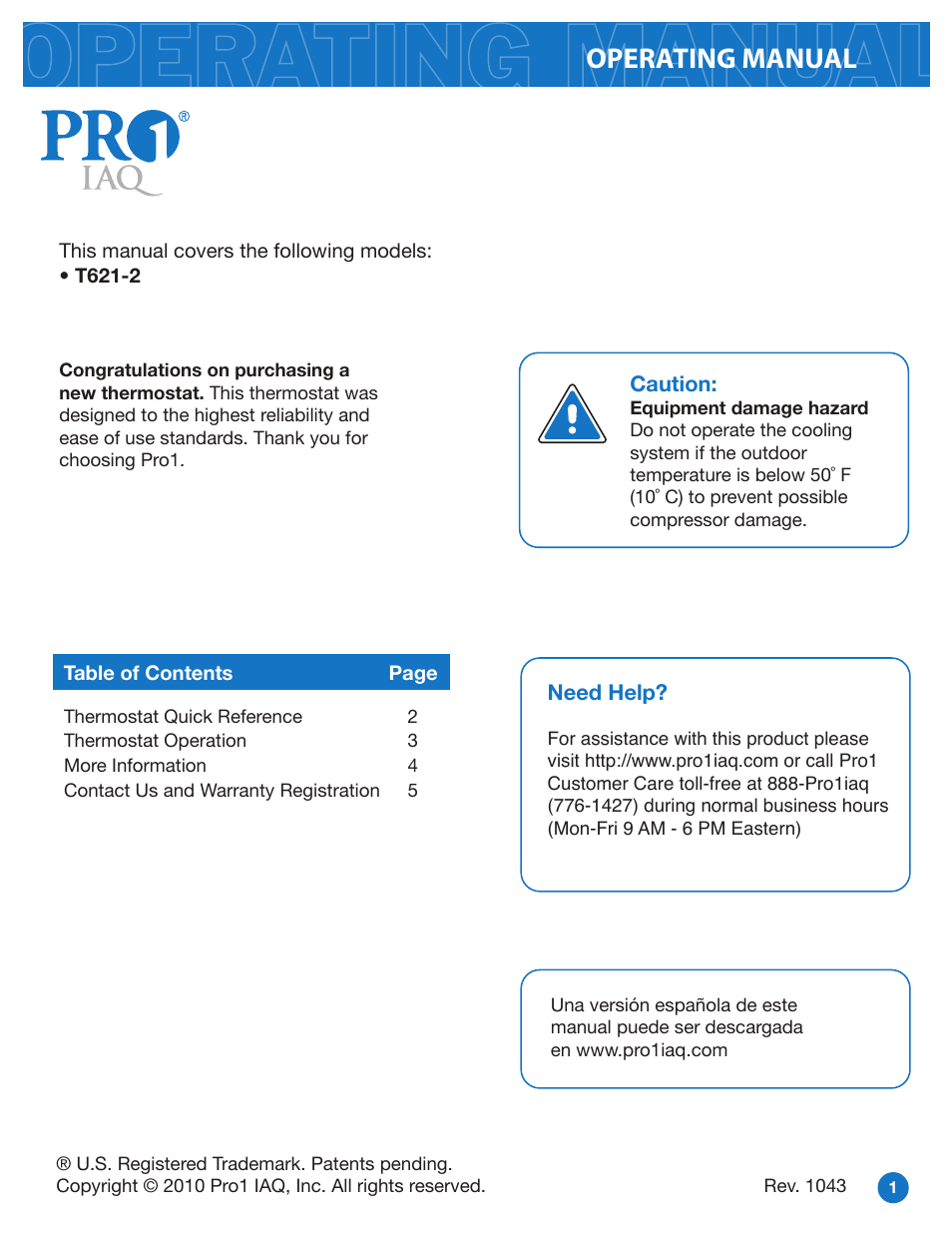 Pro1 T621-2 Operation manual User Manual | 4 pages