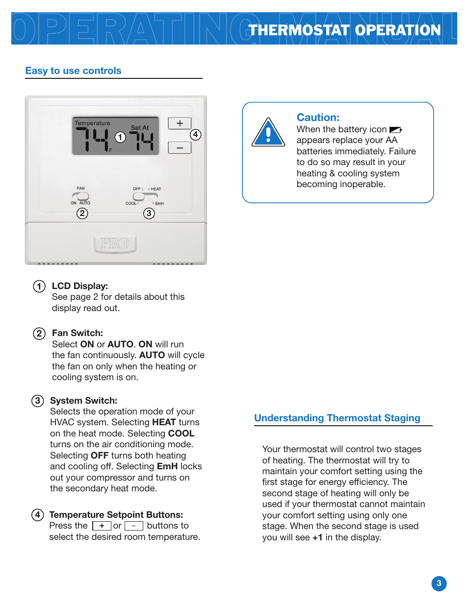 Thermostat operation | Pro1 T621-2 Operation manual User Manual | Page 3 / 4