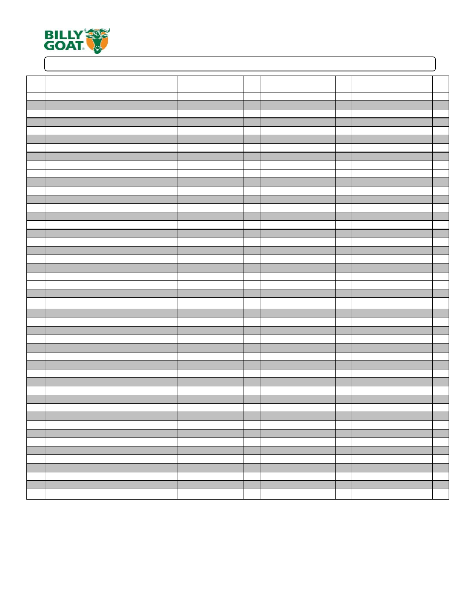 13 kvsp/tkvsp owner’s manual, Parts list kvsp/tkvsp | Billy Goat TKV650SPHFB User Manual | Page 13 / 14