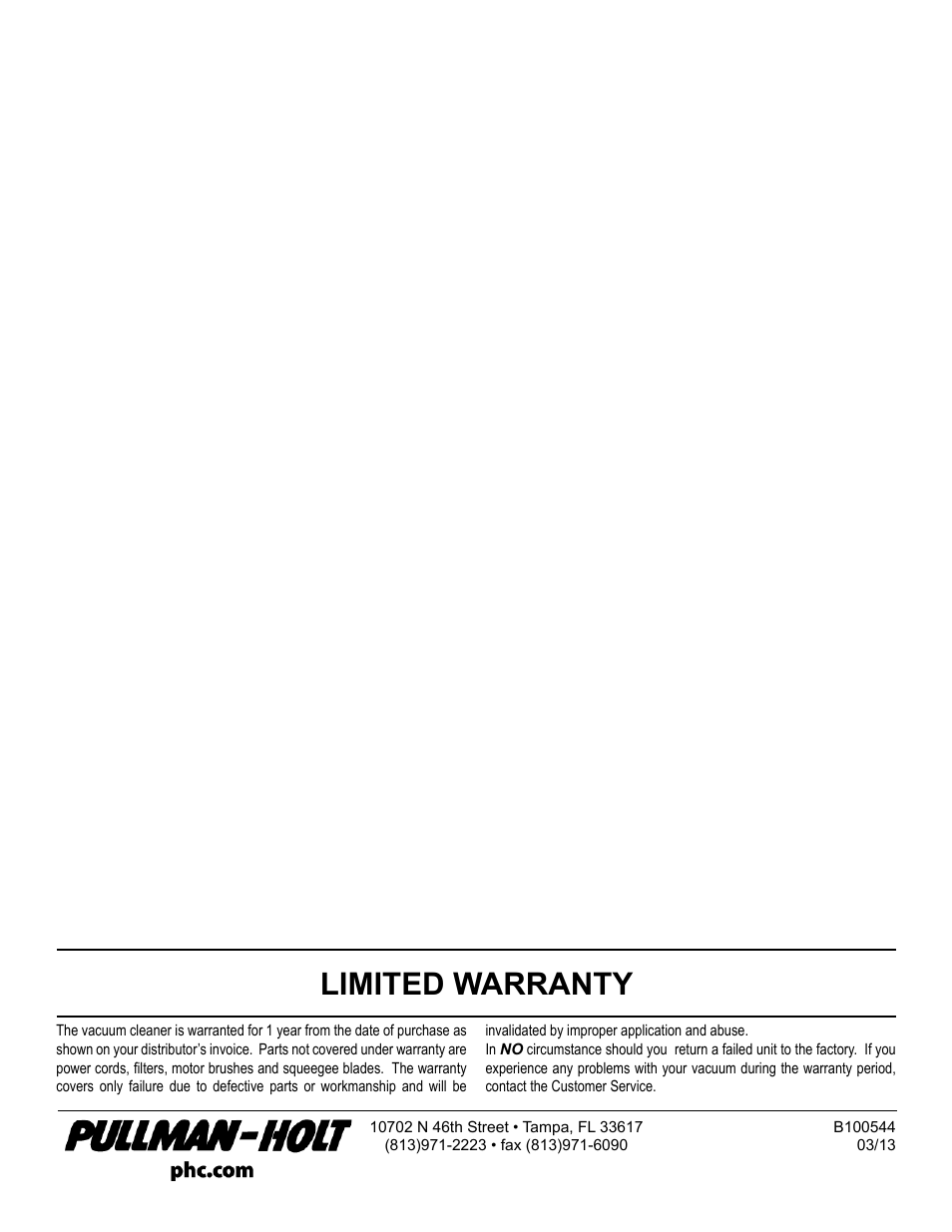 Limited warranty | Pullman Ermator BIG RED DRUM VAC HEPA W/D 2HP User Manual | Page 6 / 6