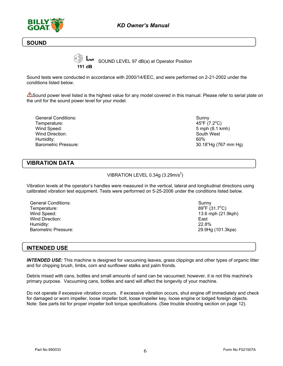 Billy Goat KD512HCS User Manual | Page 6 / 16