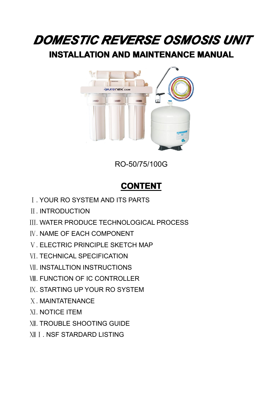 Purenex 6-Stage 75 GPD UV Ultra Violet Reverse Osmosis RO Water System User Manual | 13 pages