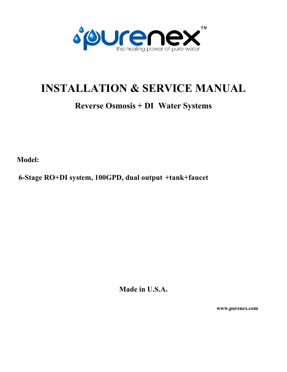 Purenex 7 Stage Reverse Osmosis System 100 GPG Per Day User Manual | 12 pages