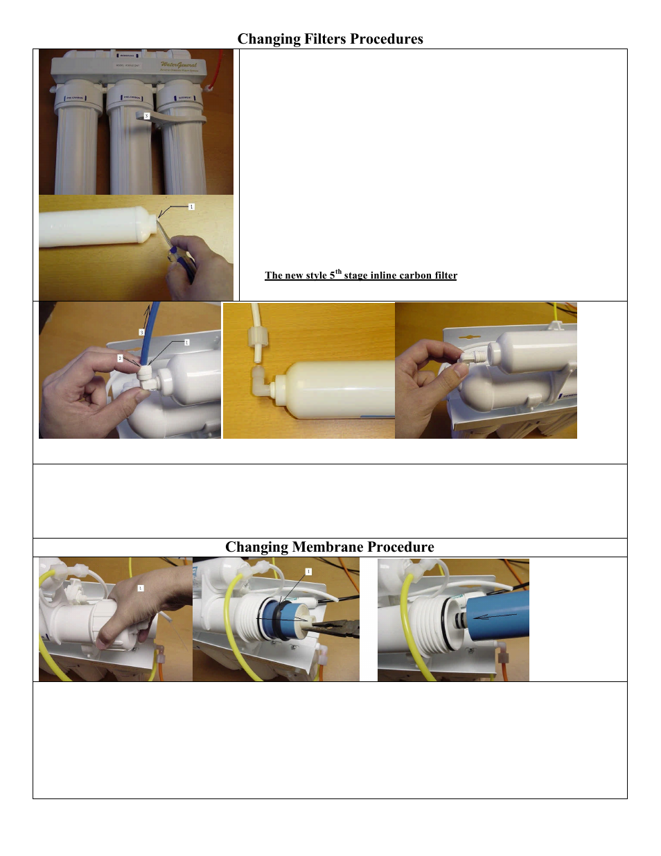 Changing filters procedures, Changing membrane procedure | Purenex 7 Stage Reverse Osmosis System 100 GPG Per Day User Manual | Page 10 / 12