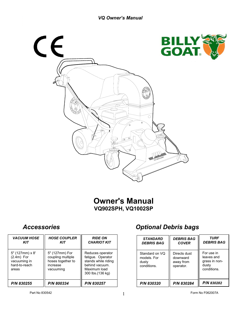 Billy Goat VQ902SPH User Manual | 20 pages