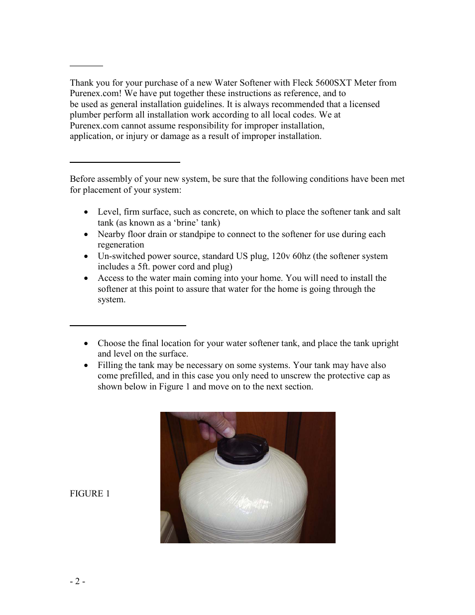 Purenex FLECK 5600SXT METER WATER SOFTENER SYSTEMS User Manual | Page 2 / 15