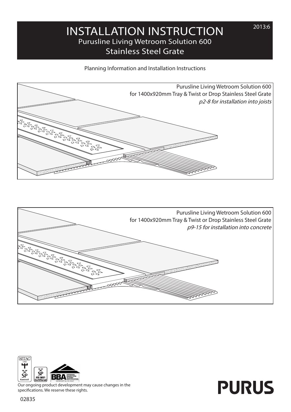 Purus Living 600 - Drop/Twist Grate User Manual | 16 pages