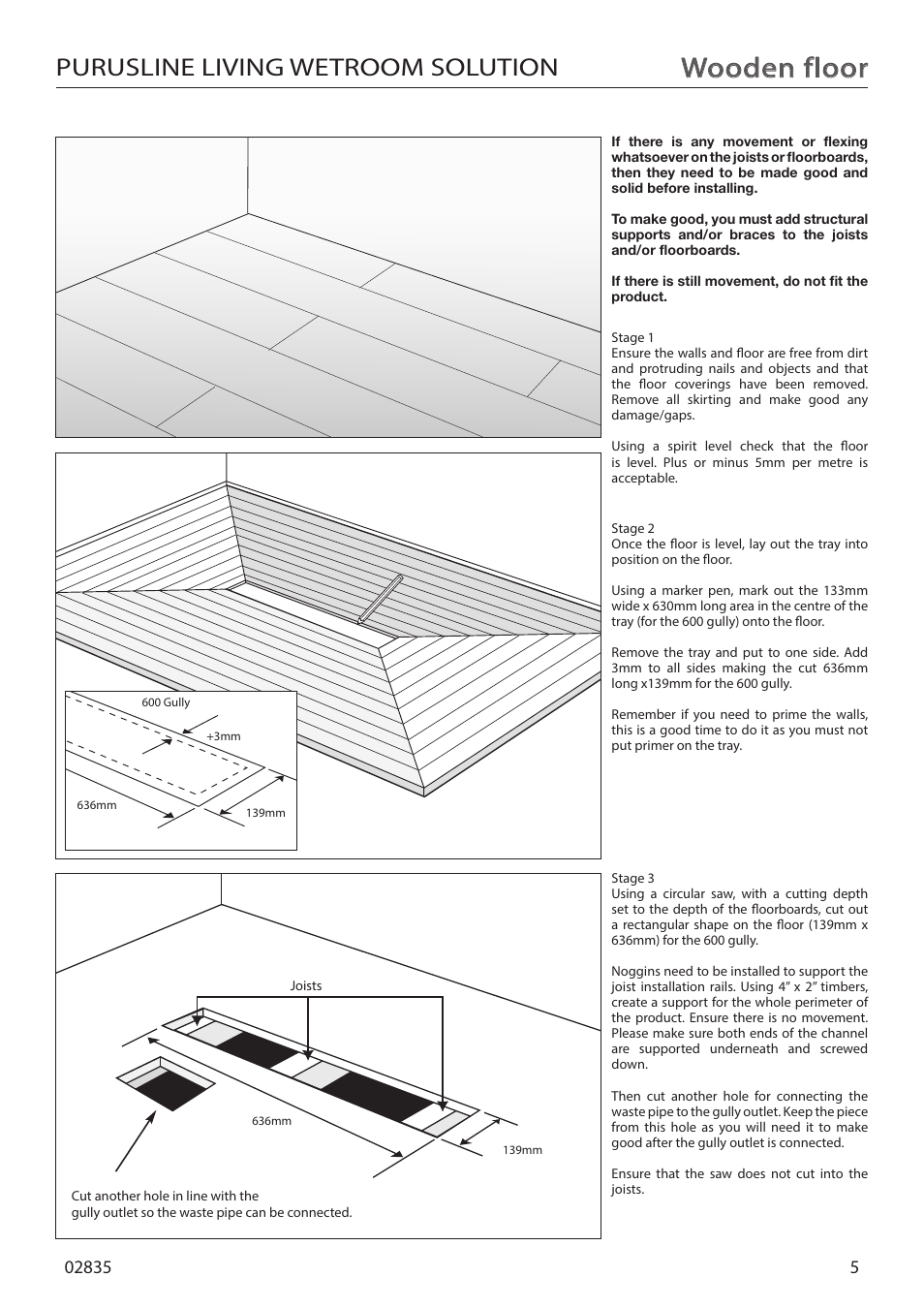 Wooden floor, Purusline living wetroom solution | Purus Living 600 - Drop/Twist Grate User Manual | Page 5 / 16