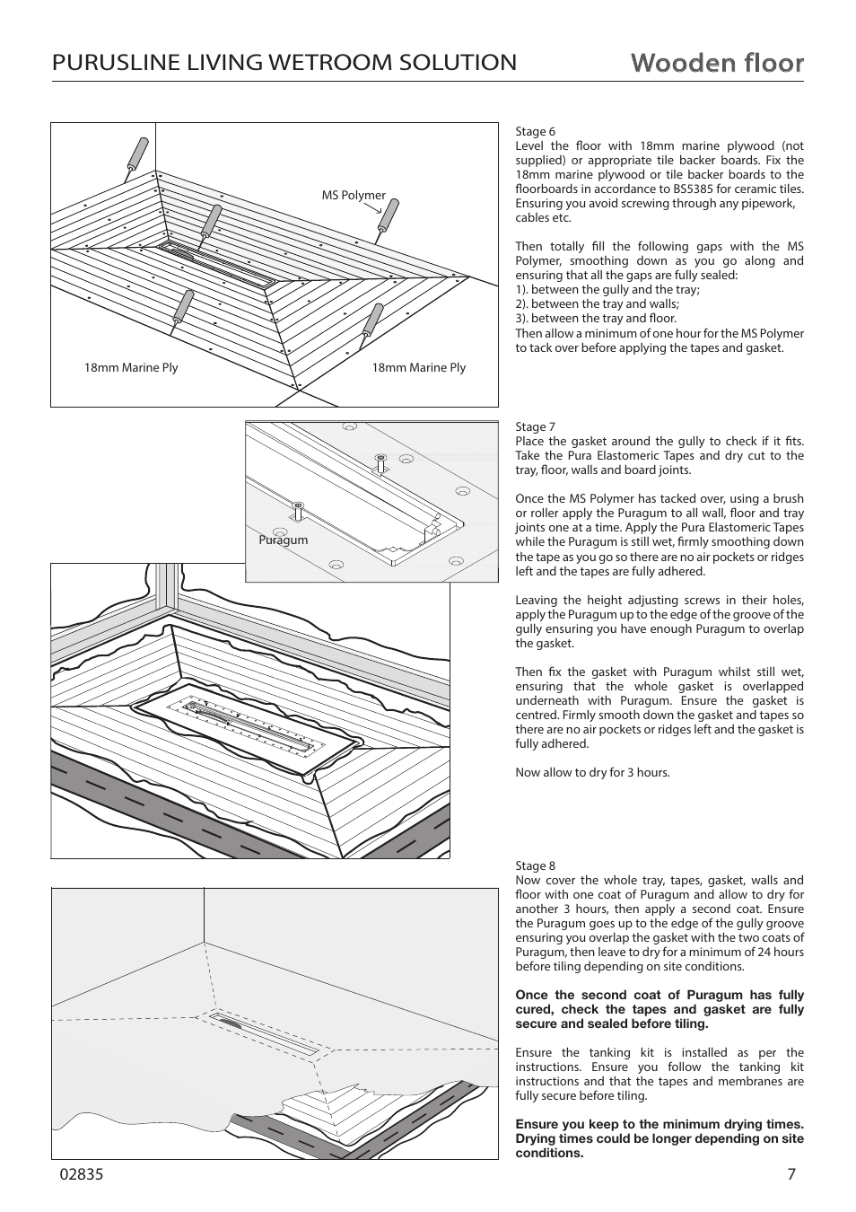 Wooden floor, Purusline living wetroom solution | Purus Living 600 - Drop/Twist Grate User Manual | Page 7 / 16