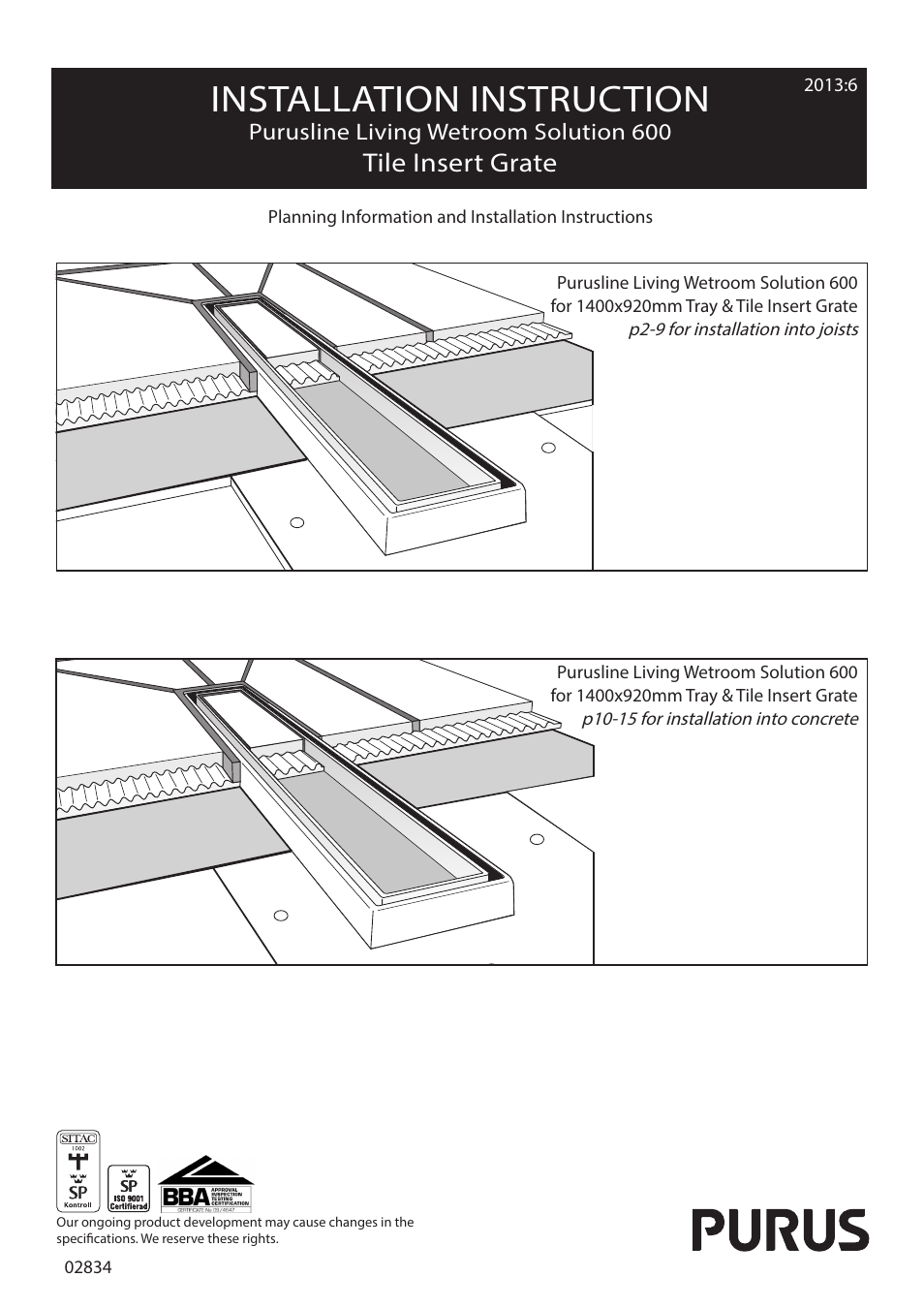 Purus Living 600 - Tile Insert Grate User Manual | 16 pages