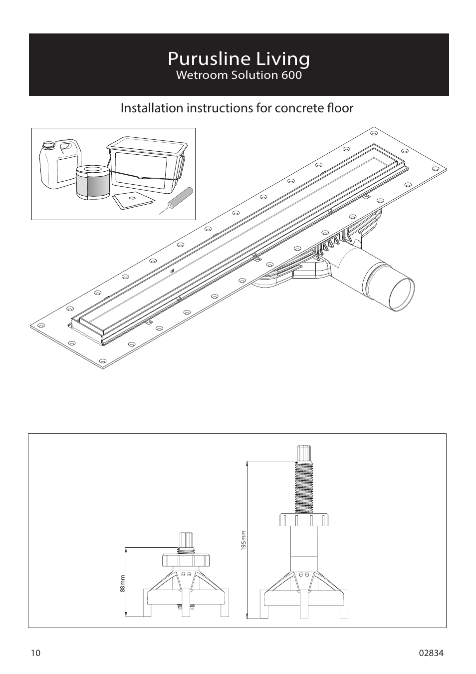 Purusline living, Installation instructions for concrete floor, Wetroom solution 600 | Purus Living 600 - Tile Insert Grate User Manual | Page 10 / 16