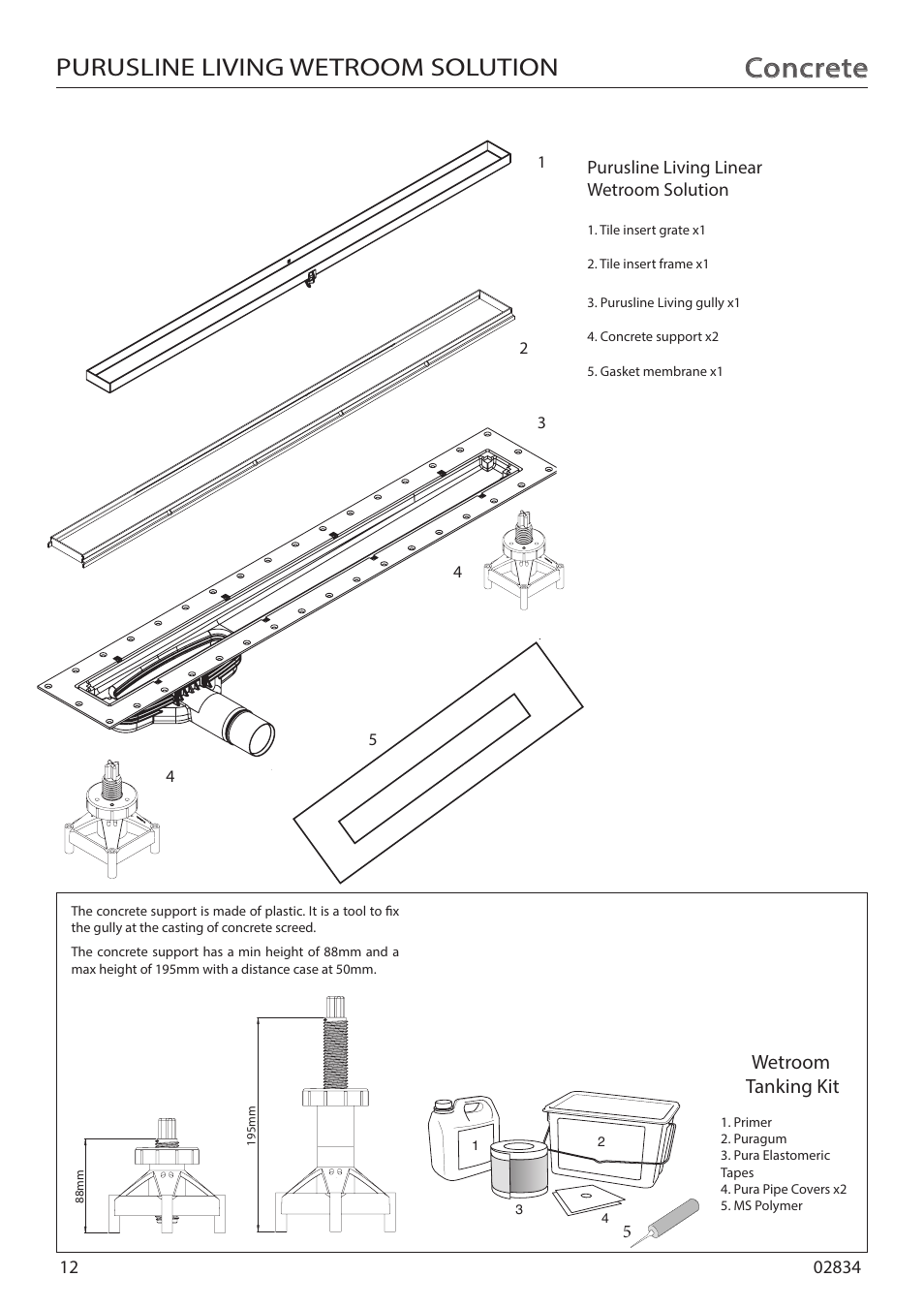 Concrete, Purusline living wetroom solution, Purus centre linear wet room solution wooden ﬂoor | Wetroom tanking kit, Purusline living linear wetroom solution | Purus Living 600 - Tile Insert Grate User Manual | Page 12 / 16