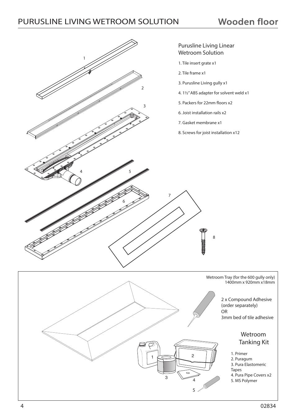 Wooden floor, Purusline living wetroom solution, Purus centre linear wet room solution wooden ﬂoor | Wetroom tanking kit, Purusline living linear wetroom solution | Purus Living 600 - Tile Insert Grate User Manual | Page 4 / 16