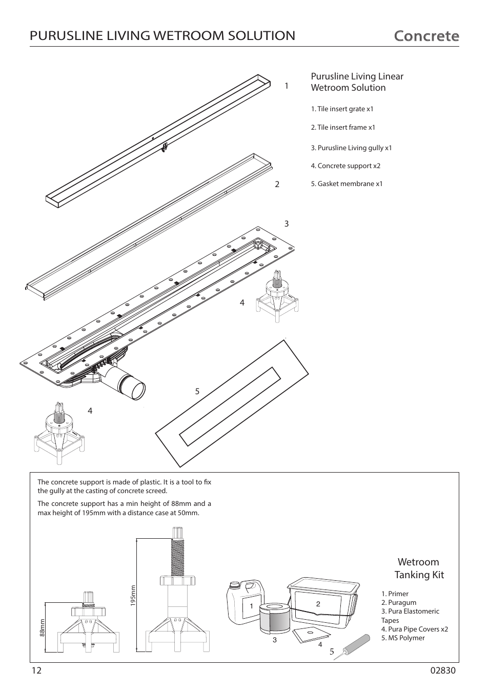 Concrete, Purusline living wetroom solution, Purus centre linear wet room solution wooden ﬂoor | Wetroom tanking kit, Purusline living linear wetroom solution | Purus Living 800 - Tile Insert Grate User Manual | Page 12 / 16